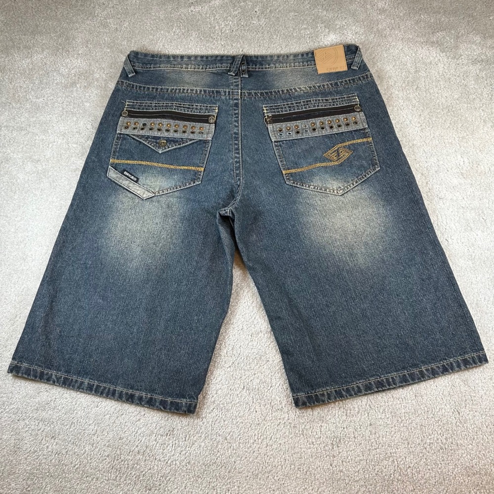 Enyce Denim Shorts Mens 40 Blue Baggy Y2K Streetwear Embroidered Studded Relaxed